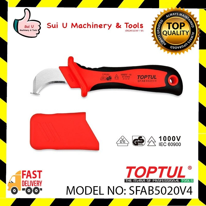 TOPTUL SFAB5020V4 45mm VDE Insulated Cable Knife with Hooked Blade