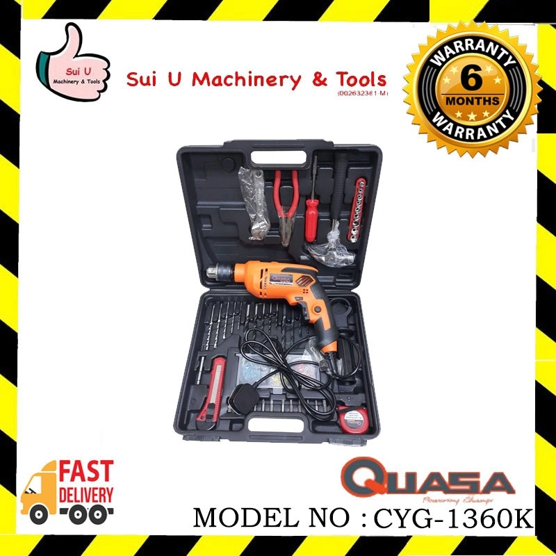QUASA CYG-1360K 13MM Impact Drill Tools Kit Set 600W
