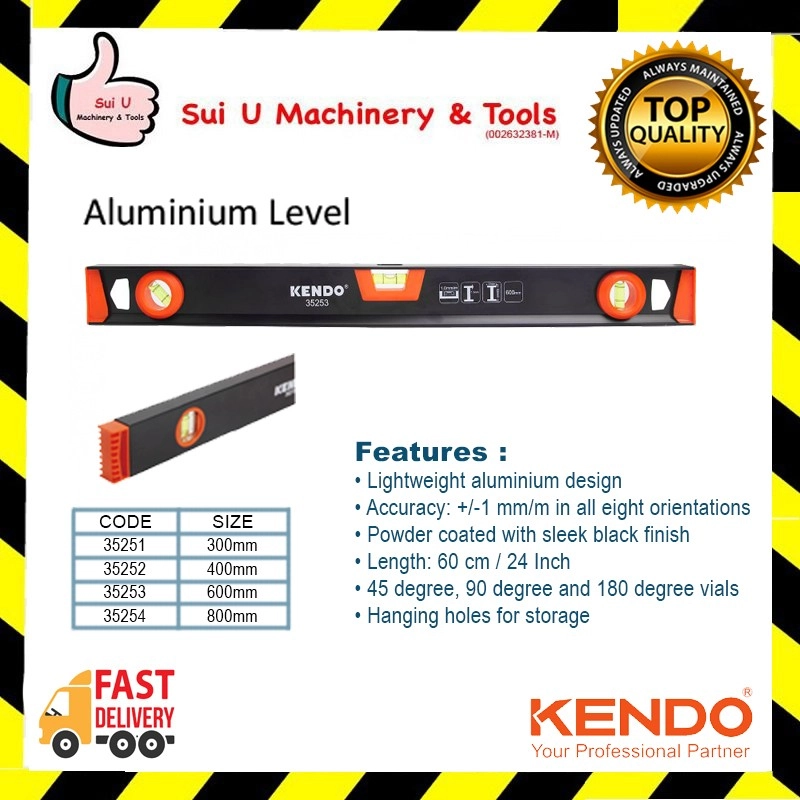 KENDO Aluminium Level 300mm~800mm with 3 Separate Levelling Vials High Durability