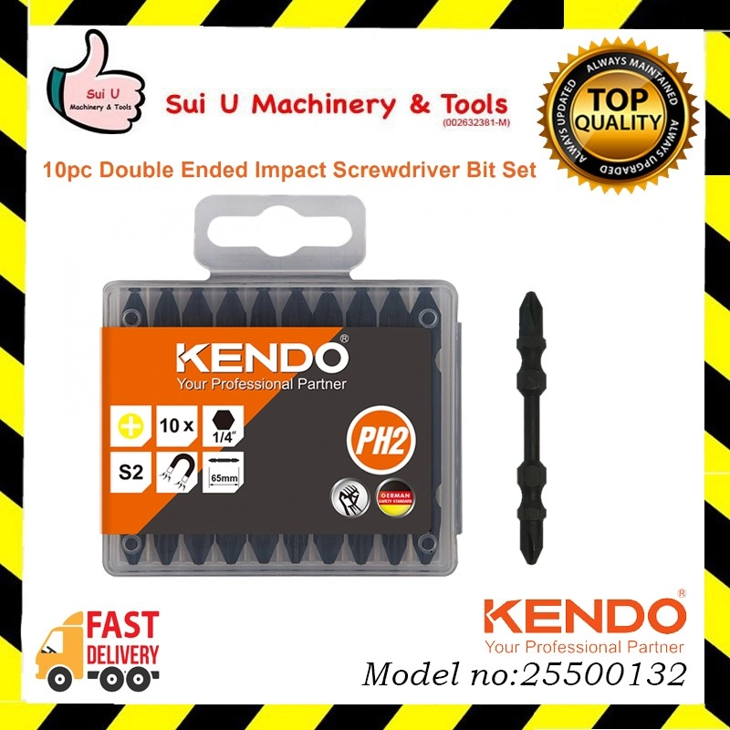 KENDO 25500132 PH2 × 65MM 10 PCS Double Ended Impact Screwdriver Bit Set