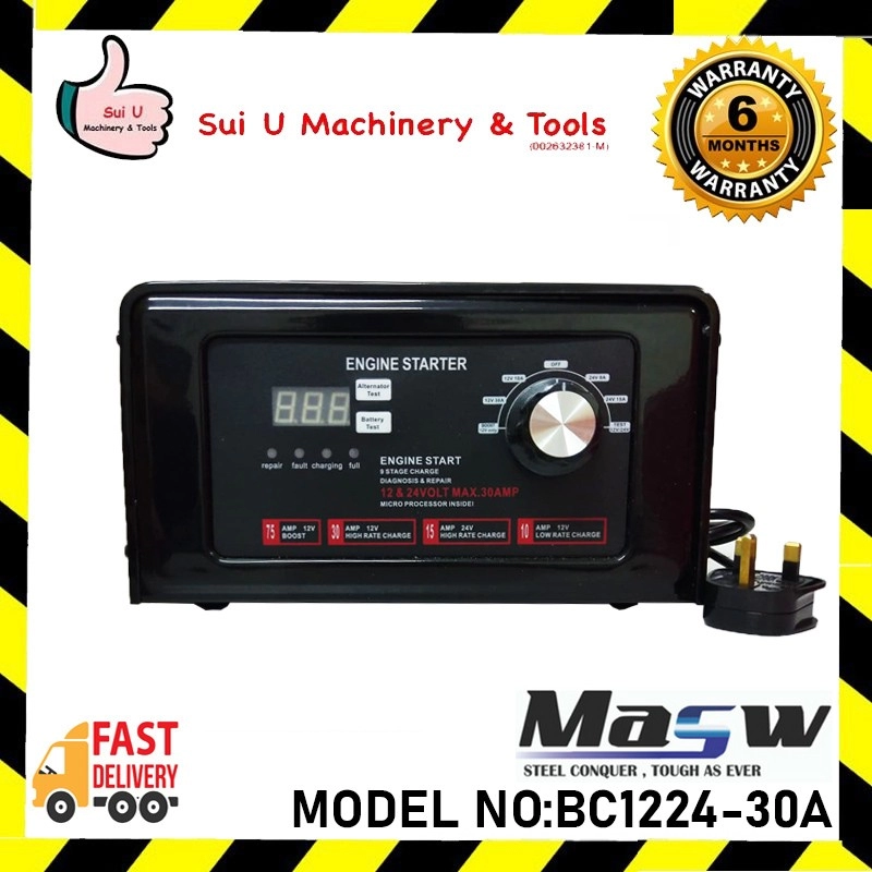 Masw BC1224-30A Battery Charger For 12 & 24 V Lead Acid Batteries Auto Cut Off Car jumper