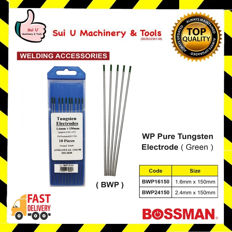BOSSMAN BWP16150 / BWP24150 WP Pure Tungsten Electrode (Green) Welding Accessories