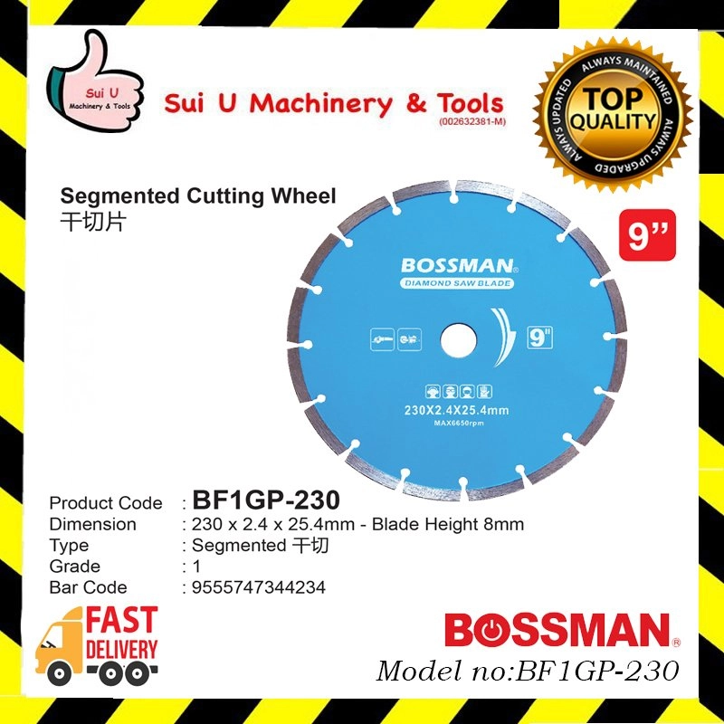 BOSSMAN BF1GP-230 Segmented Cutting Wheel 9" 230 x 2.2 x 25.4mm Grade 1