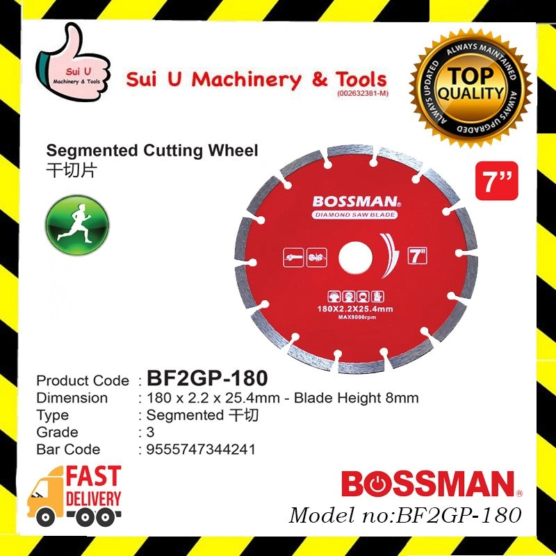 BOSSMAN BF2GP-180 7" Segmented Cutting Wheel 180 x 2.2 x 25.4mm Grade 3