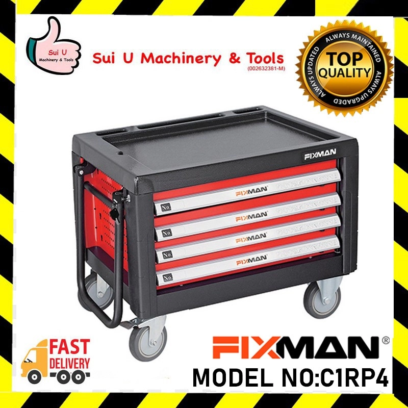 FIXMAN C1RP4 4 Drawers Roller Cabinet Roller Tool Chest Box On Wheels With Folding Pulling Handle