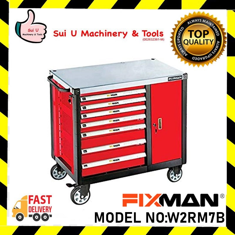 FIXMAN W2RM7B 7 Drawers Mobile Workbench Steel Roller Tool Cabinet Tool Trolley