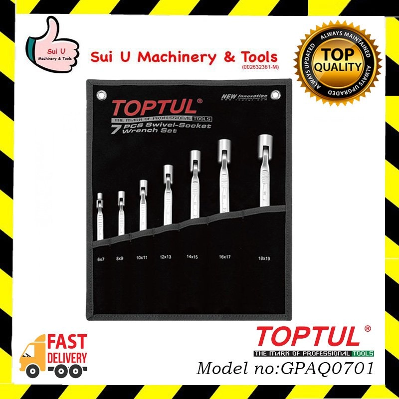 TOPTUL GPAQ0701 Double End Swivel-Socket Wrench Set 7Pcs - POUCH BAG 