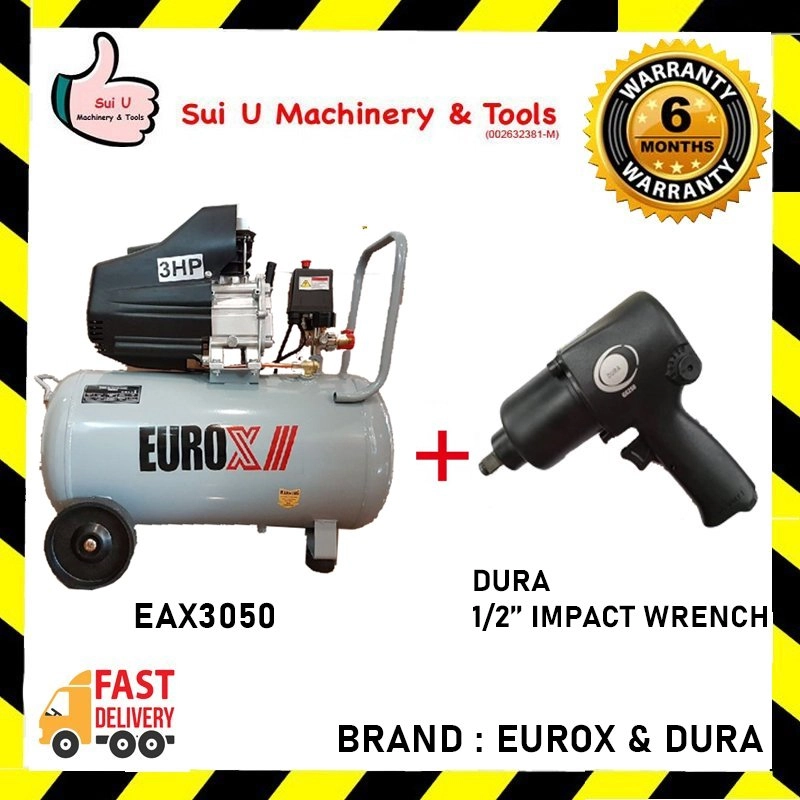 EUROX EAX-3050 50L 3HP Air Compressor with Dura 1/2" Air Impact Wrench