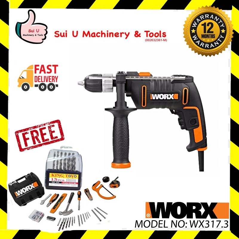 WORX WX317.3 Impact Drill with Accessories Set FOC King Toyo Twist Drill Set