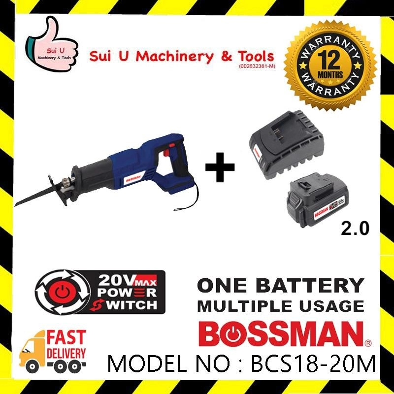 Bossman BCS18-20M 20V Cordless Reciprocating Saw w/ 1 x 2.0Ah Battery + Charger