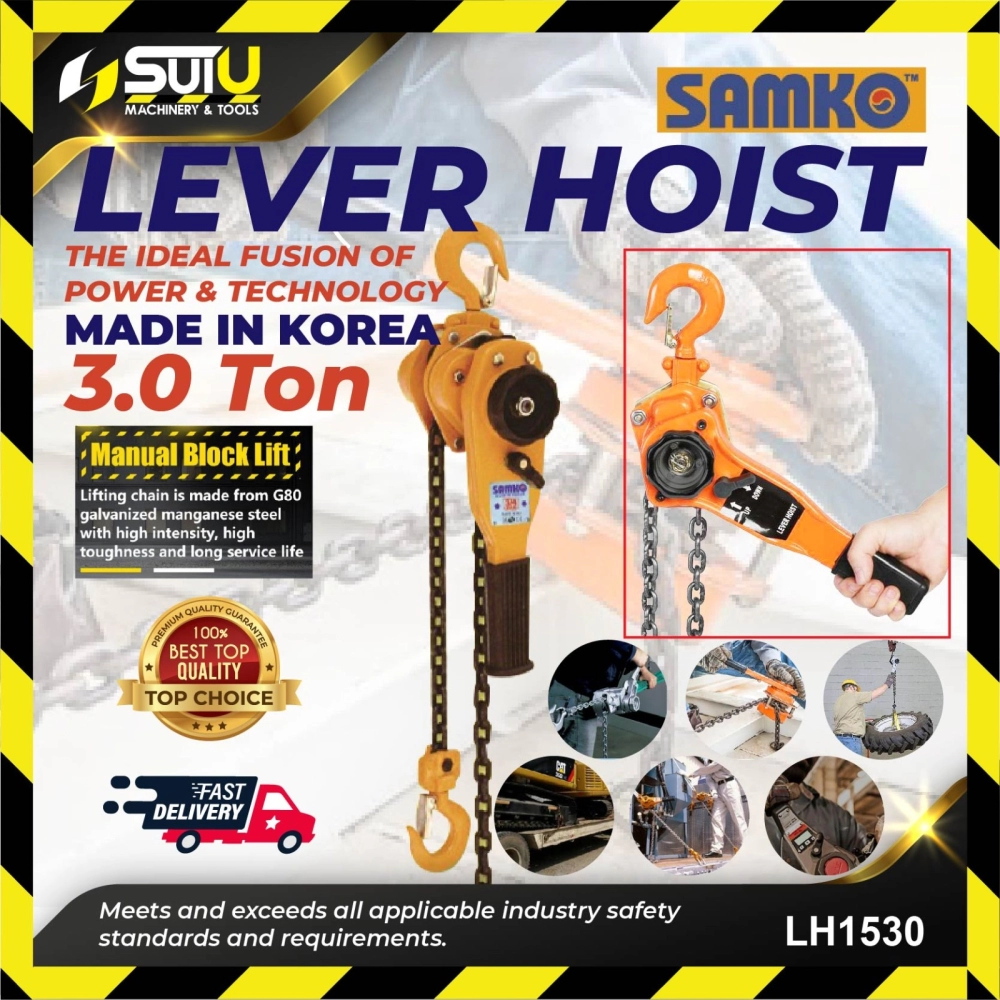 SAMKO LH1530 3 Ton 1.5m 3000 kg Lever Hoists Ratchet, G80 Manganese Steel & Rubber