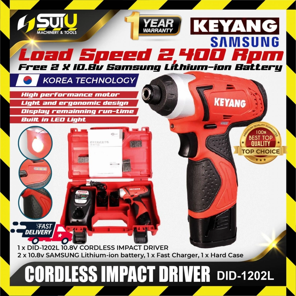 KEYANG DID-1202L 10.8V Cordless Impact Driver 100N.M 2400rpm w/ 2 x Batteries + Charger