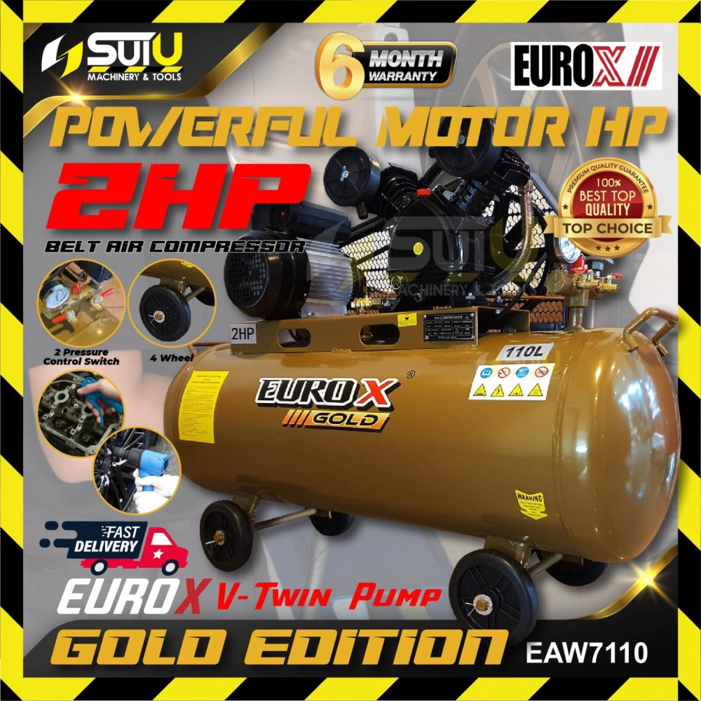 EUROX GOLD EDITION EAW-7110 / EAW7110G 2HP 110L Belt Air Compressor 8BAR