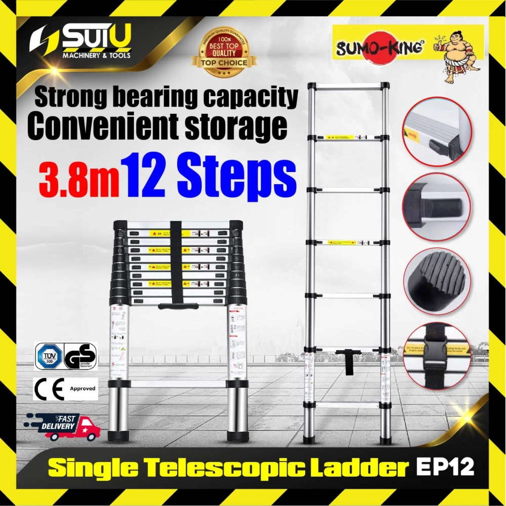 SUMO-KING EP12 1PCS 3.8M Single Telescopic Ladder (12 Step)