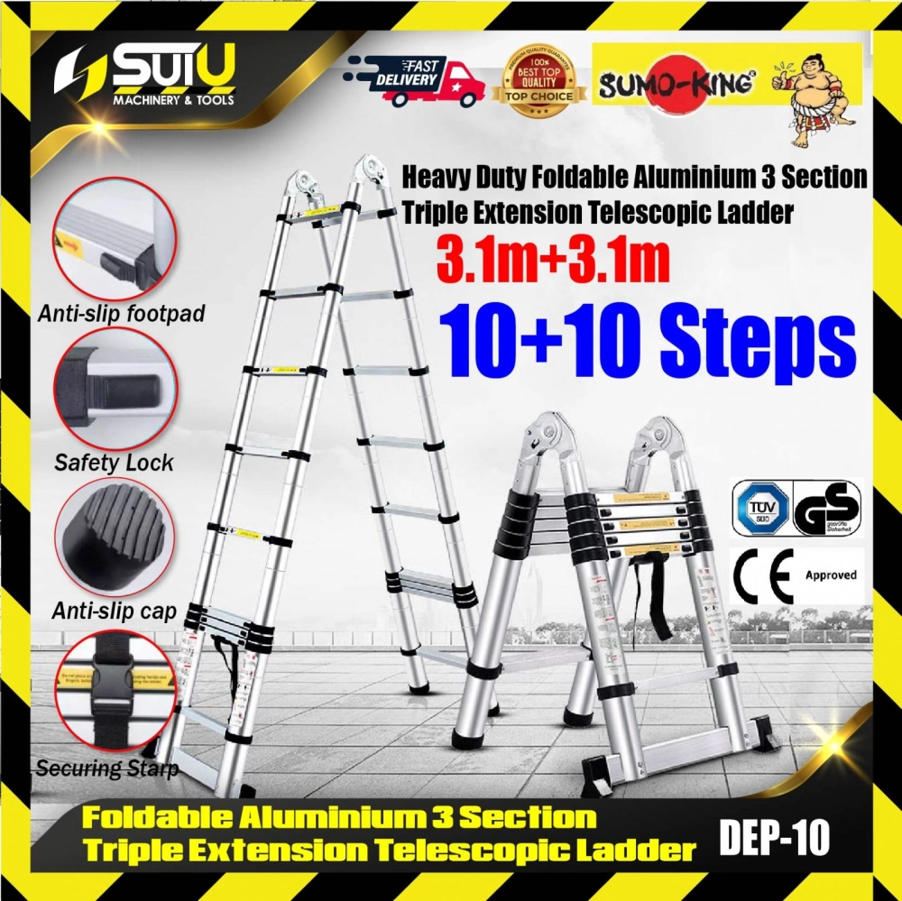 SUMO KING DEP10 Foldable Telescopic Ladder Double-sided+Extension(A+I type)  6.2m(3.1m+3.1m)