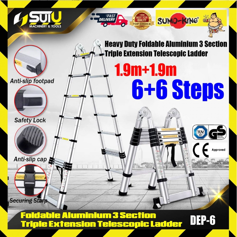 SUMO KING DEP-6 Foldable Telescopic Ladder Double-sided+Extension(A+I type) 3.8m(1.9m+1.9m) 