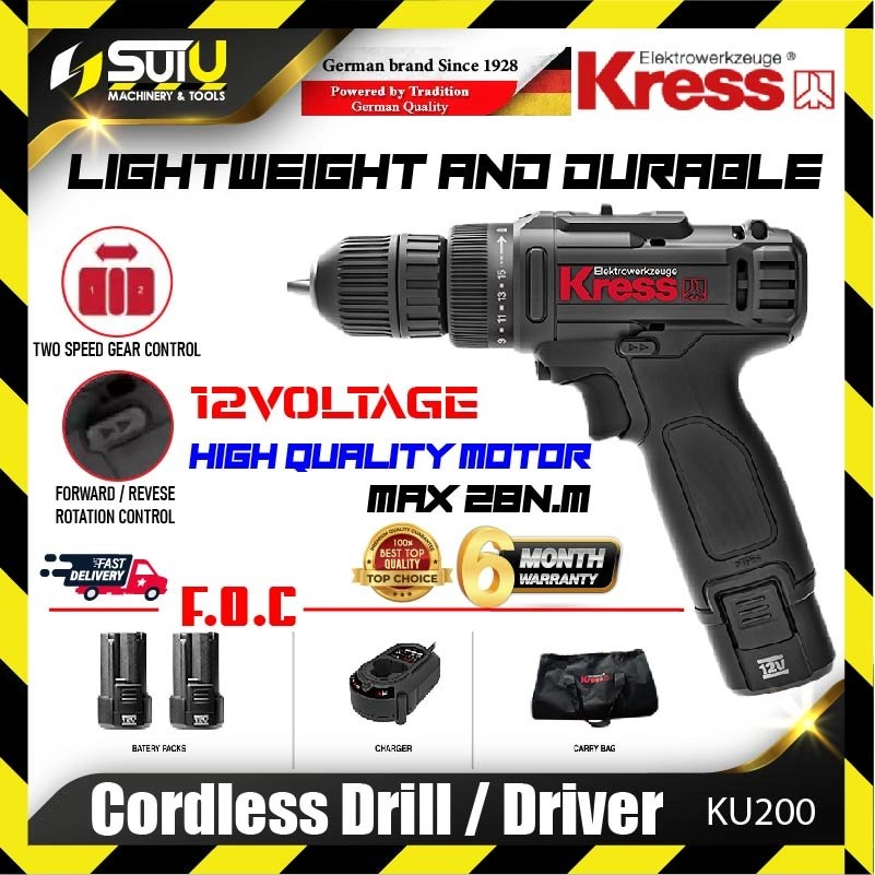 KRESS KU200 12V Cordless Drill / Driver 1350RPM 6Month Warranty