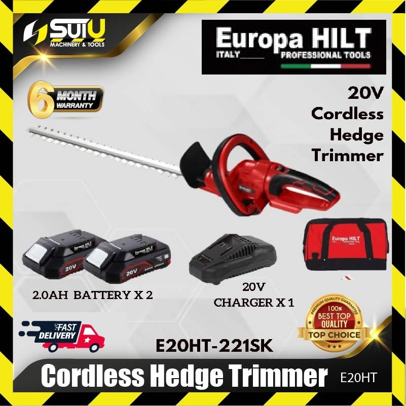 Europa Hilt E20HT 20V Cordless Hedge Trimmer 20v with 2.0AH Battery 2pcs + Charger + Bag