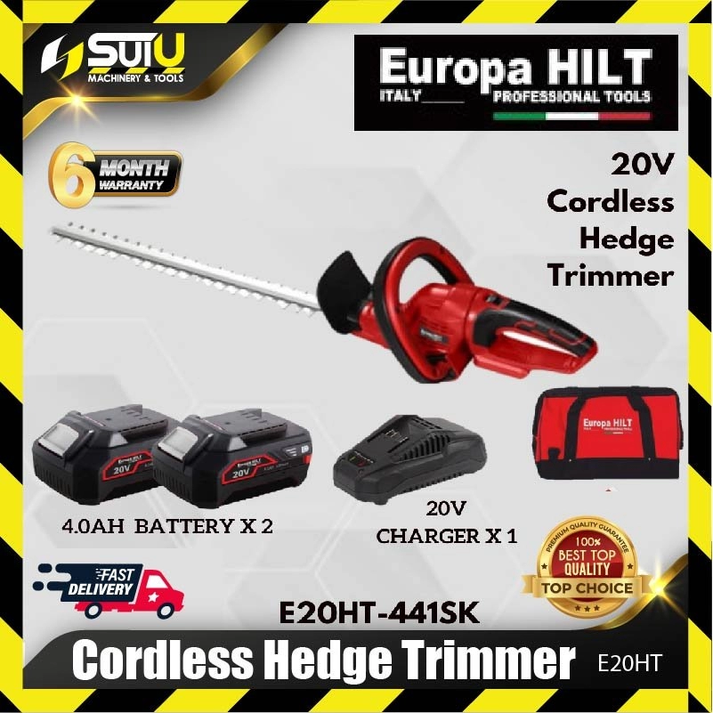 Europa Hilt E20HT 20V Cordless Hedge Trimmer with 4.0Ah Battery 2pcs + Charger + Bag)