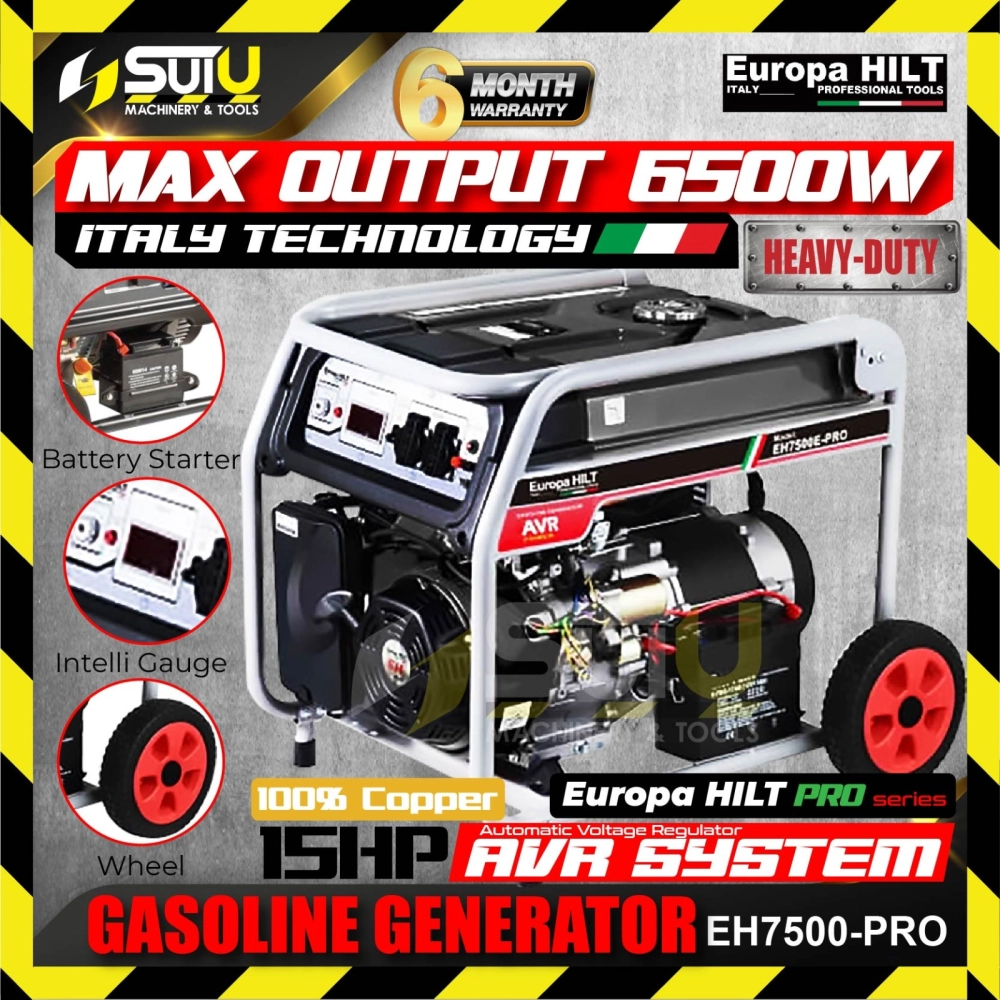 EUROPA HILT EH7500-PRO/ EH7500E-Pro 15HP 4-Stroke Electric Start Gasoline Generator 6500W