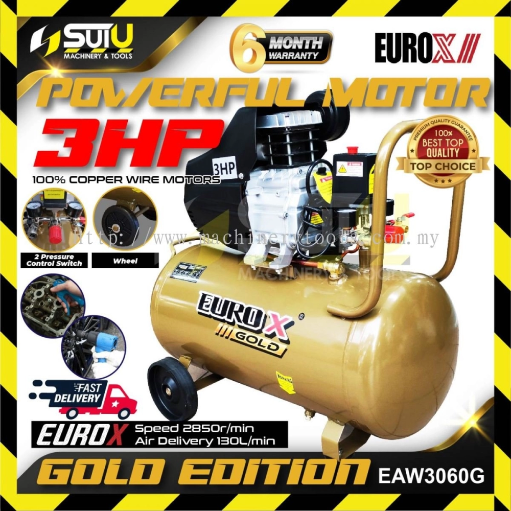 [READY STOCK, ORIGINAL] EUROX GOLD EAW3060G / EAW3060 / EAX3060 / EAX-3060 60L 3HP Direct Driven Air Compressor 2850RPM