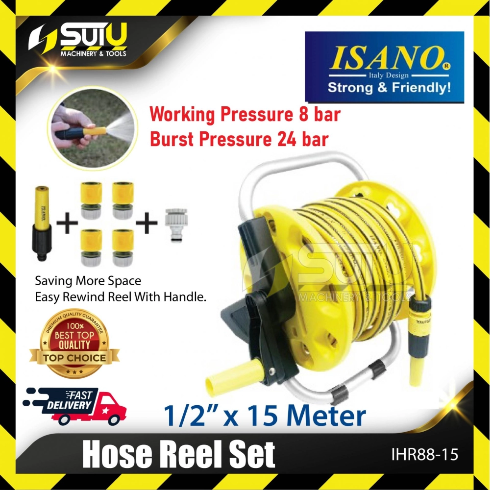 ISANO IHR88-15 GARDEN HOSE REEL SET WITH ACCESSORIES 1/2" X 15M HOSE