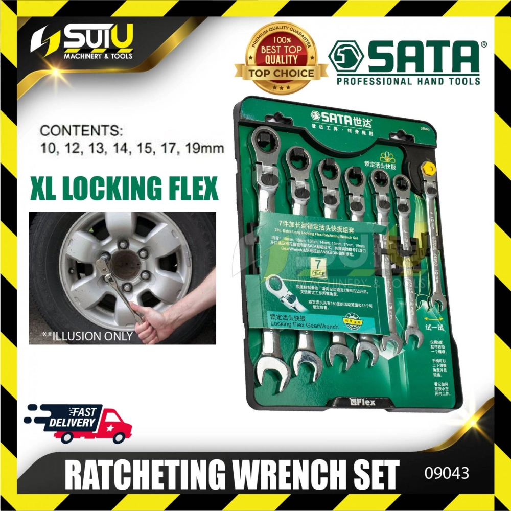 SATA 09043 Metric XL Locking Flex Head Ratcheting Wrench Set 7Pcs