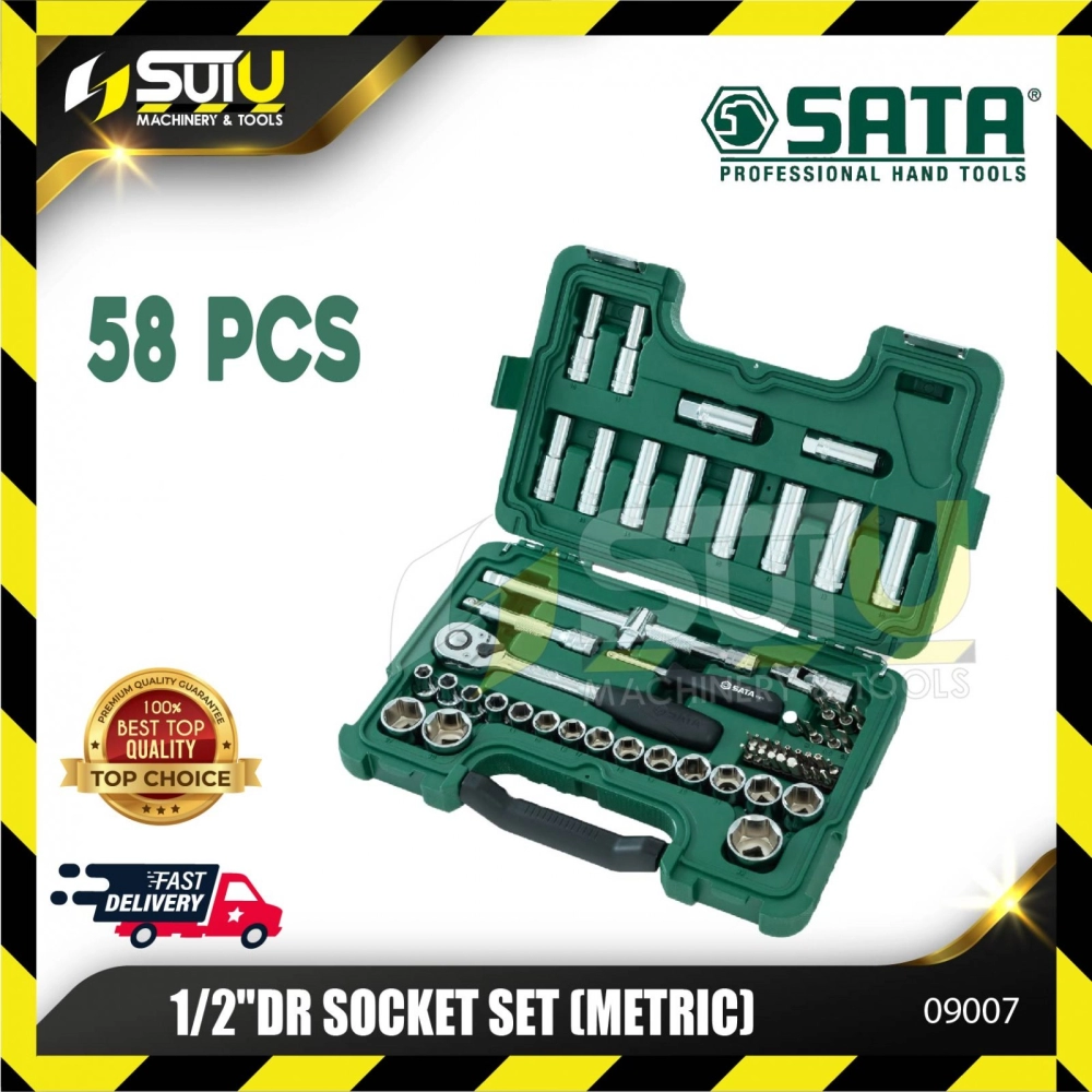 SATA 09007 58pcs 1/2"Drive 6pt Metric Socket Set