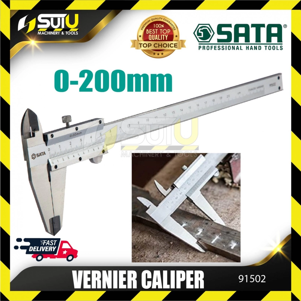 SATA 91502 Vernier Caliper 0-200mm c/w ABS Plastic Box High accuracy Stainless Steel