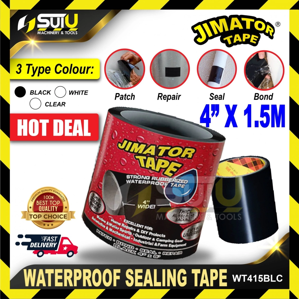 JIMATOR TAPE WT-415-BLC Strong Waterproof Sealing Tape Black 4"x1.5m
