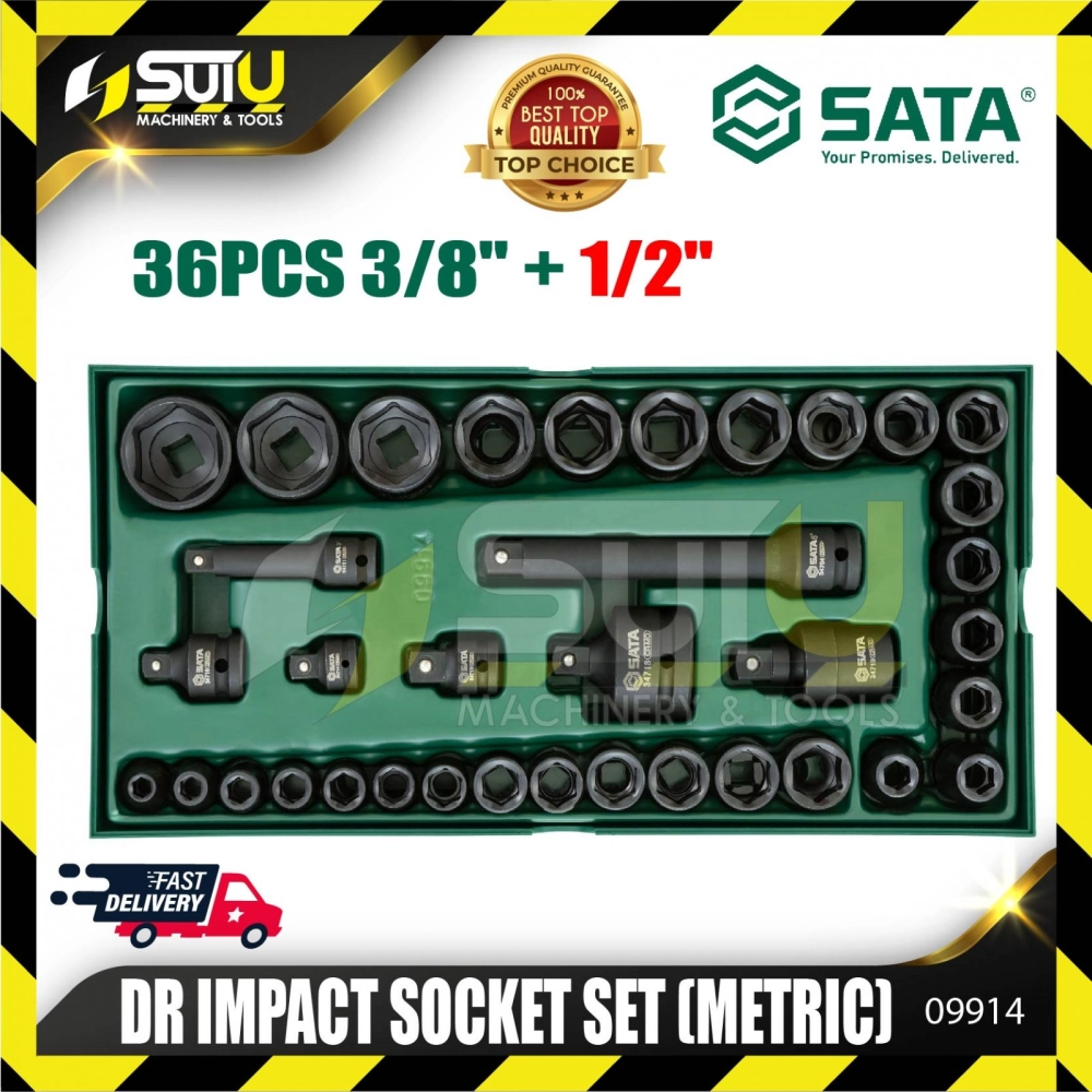 Sata 09914.36PCS 3/8" and 1/2" Drive 6 Point Metric Impact Socket Tray Set