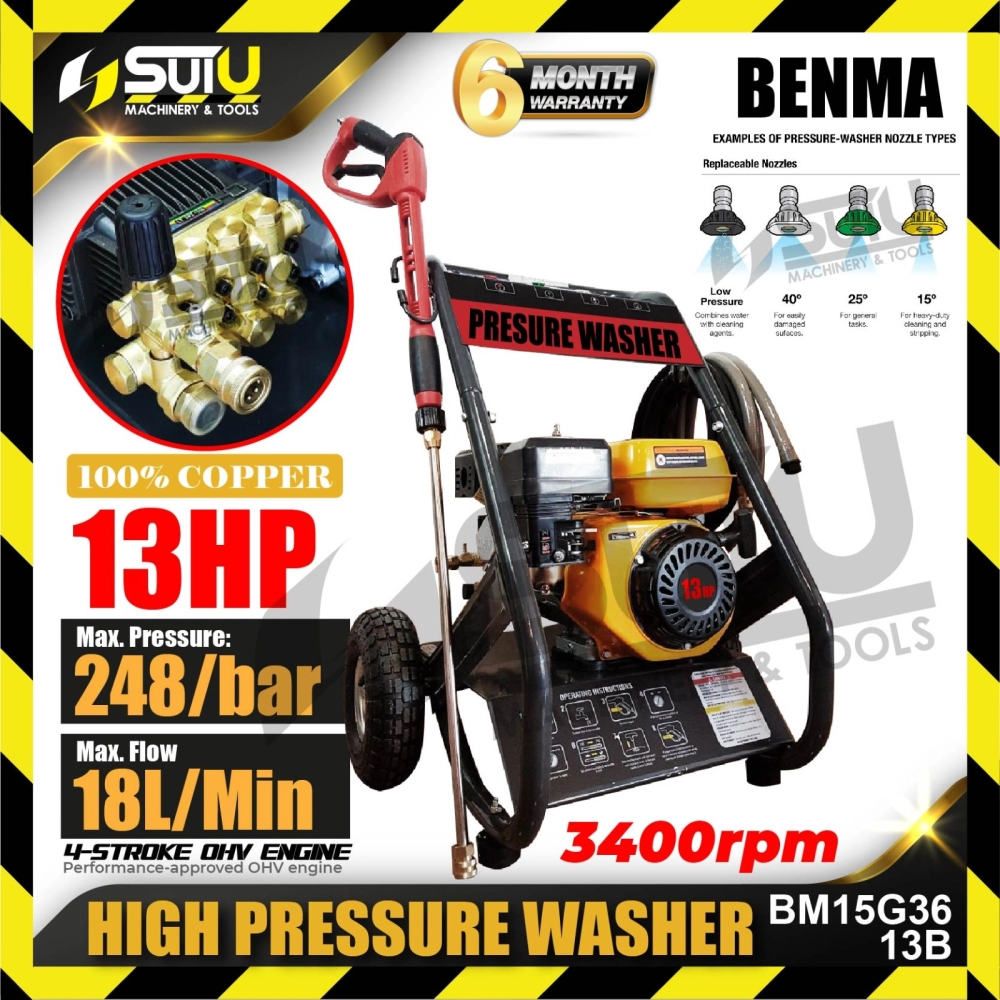BENMA BM15G36-13B 13HP 248bar Gasoline High Pressure Washer Cleaner 3400RPM