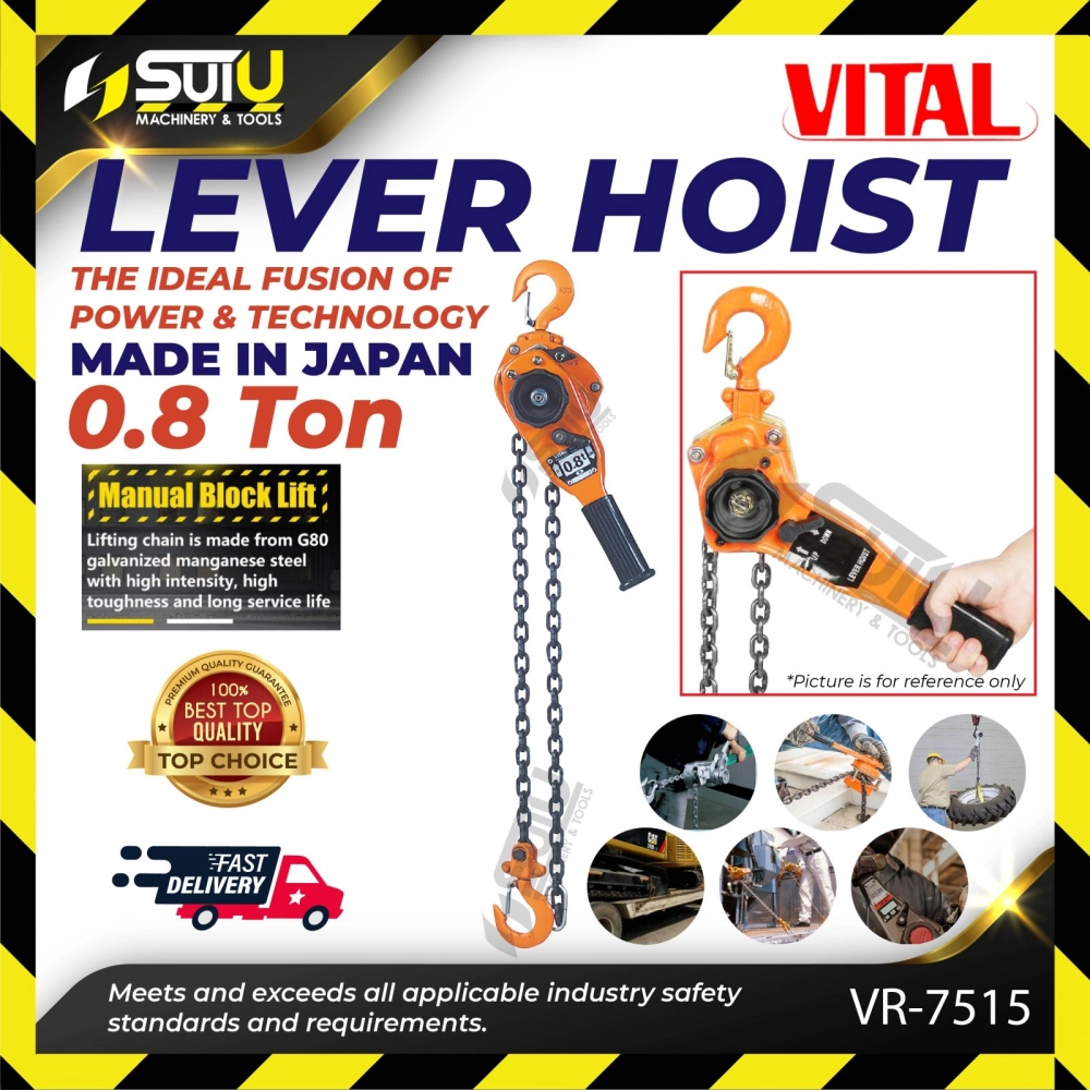 VITAL VR2-08 / VR-7515 Heavy Duty Lever Hoist 0.8Ton x 1.5M (Made In JAPAN)