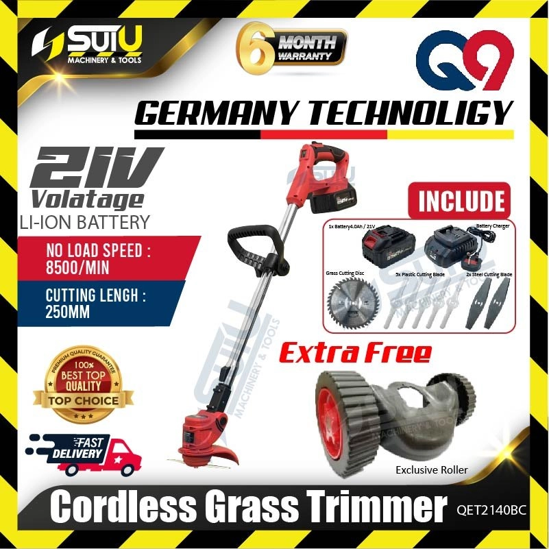 Q9 / QNINE QET2140BC 21V Cordless Grass Trimmer / Grass Cutter 8500rpm + Roller