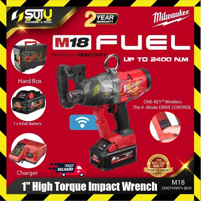 MILWAUKEE M18 ONEFHIWF1-801X / ONEFHIWF1-801B M18 Fuel™ One-Key™ 1″ High Torque Impact Wrench with Friction Ring