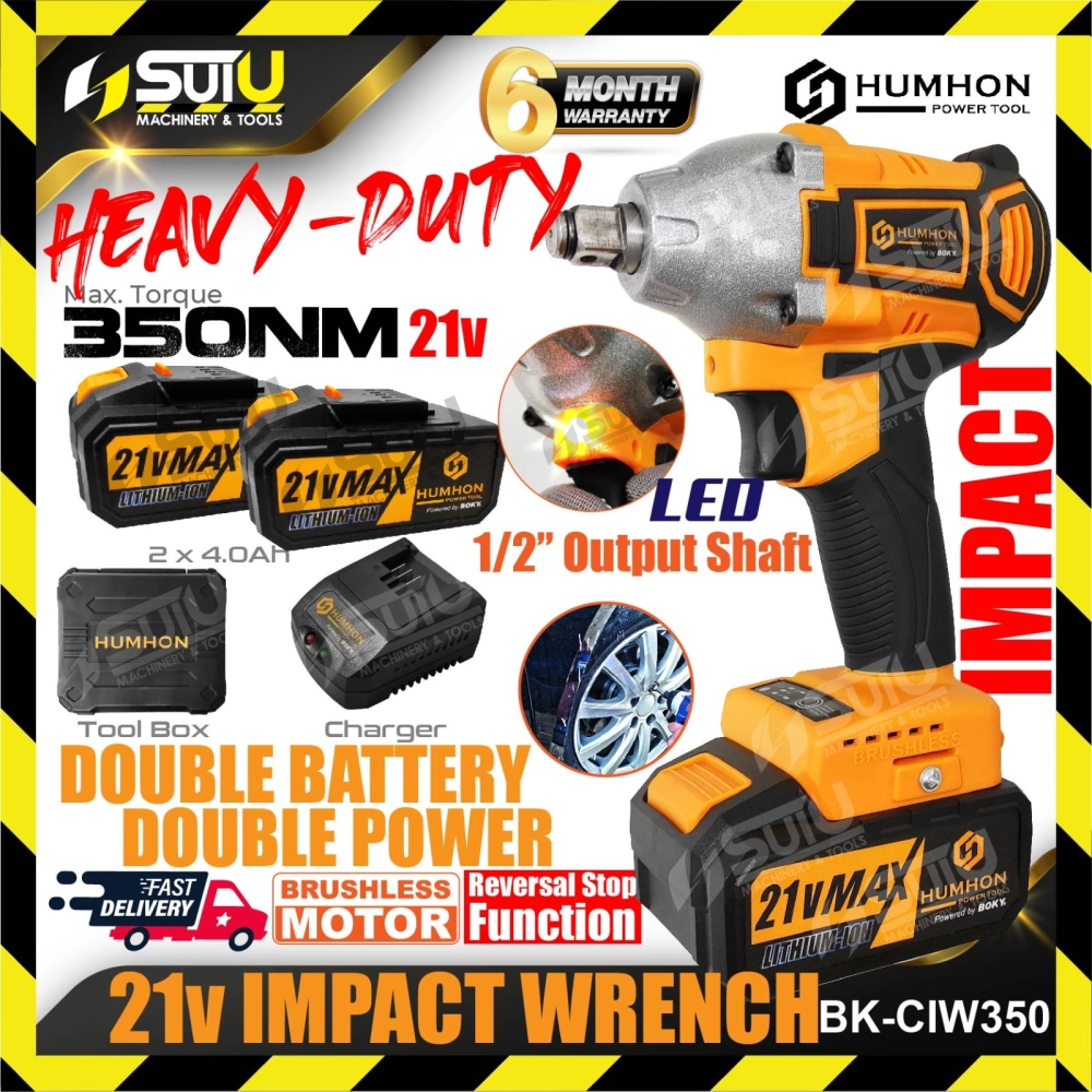 HUMHON BK-CIW350 Rechargeable Cordless Brushless Impact Wrench 21V Tool Set Alat Buka Tayar Kereta