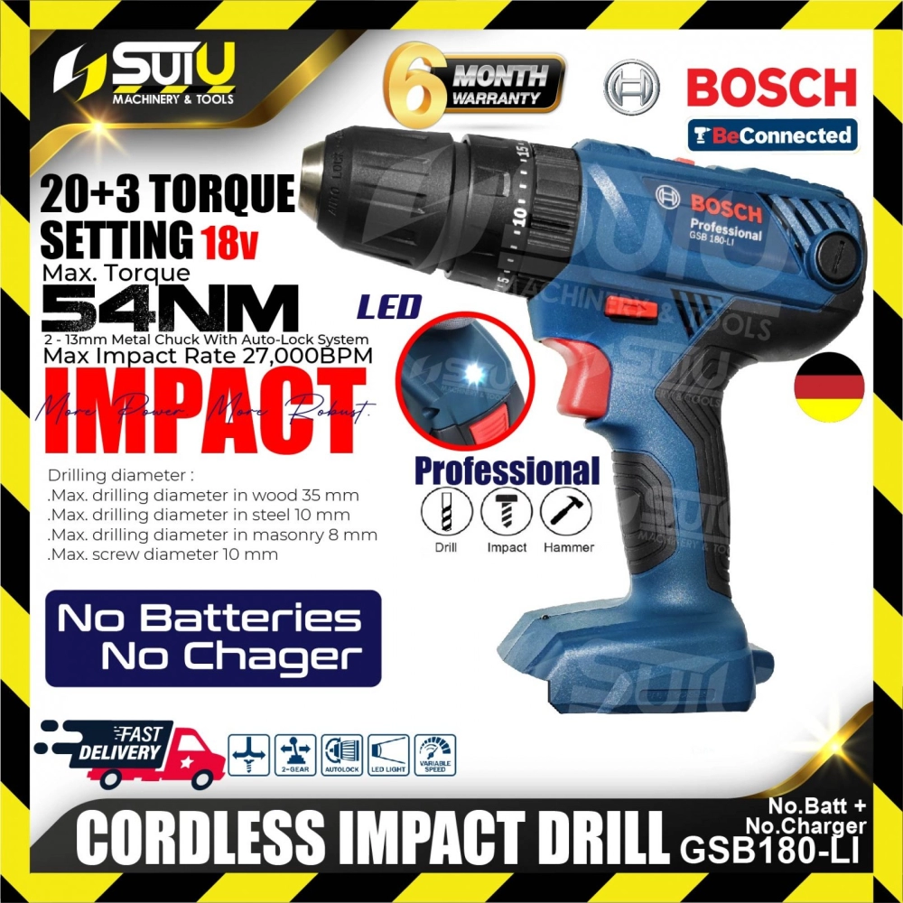 BOSCH GSB 180-LI Cordless Impact Drill 18V (SOLO) **WITHOUT BATTERY**