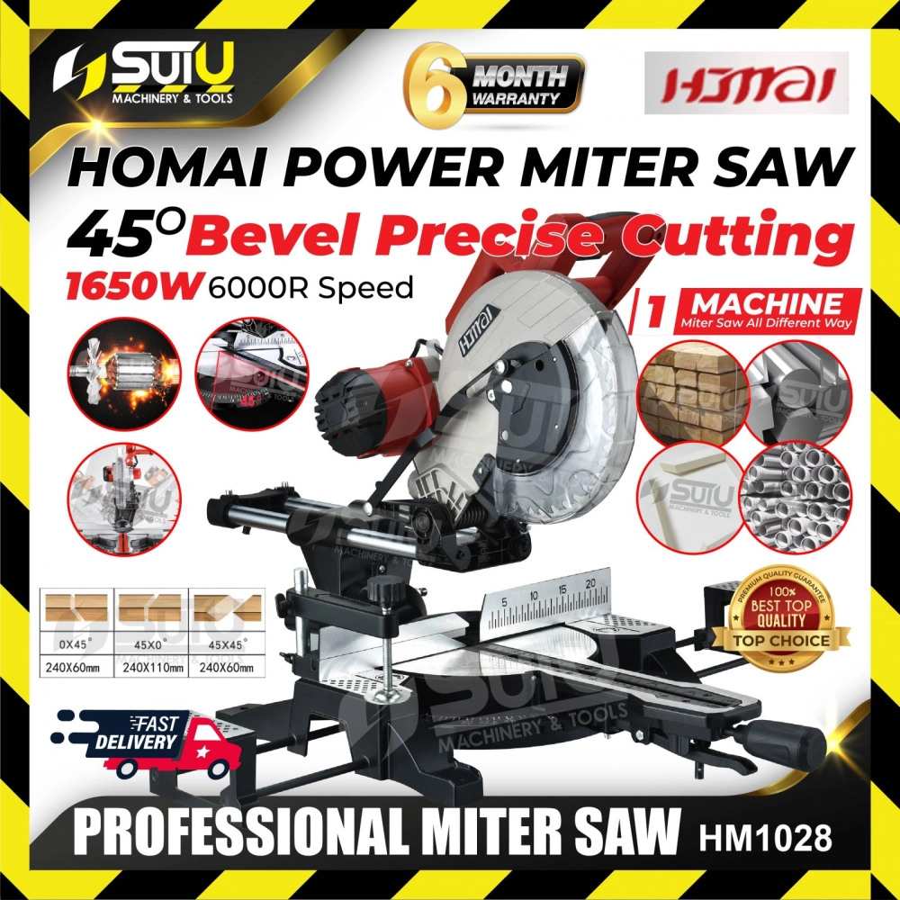 HOMAI HM1028 10" Dual Slide/Belt Compound Mitre Saw 1650w 6000 r/min