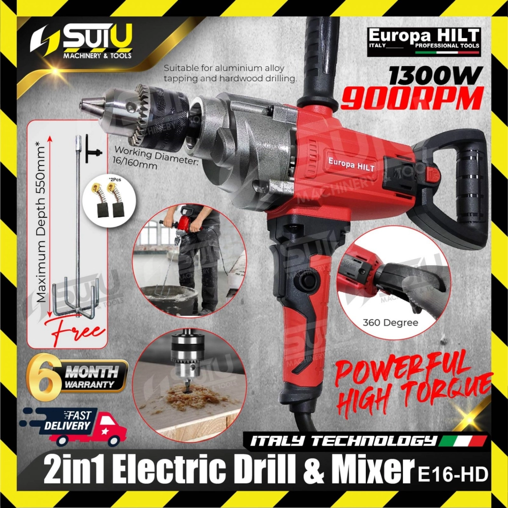 EUROPA HILT E16-HD / E16HD 16MM Electric Drill & Mixer 1300W 900RPM (HIGH TORQUE)