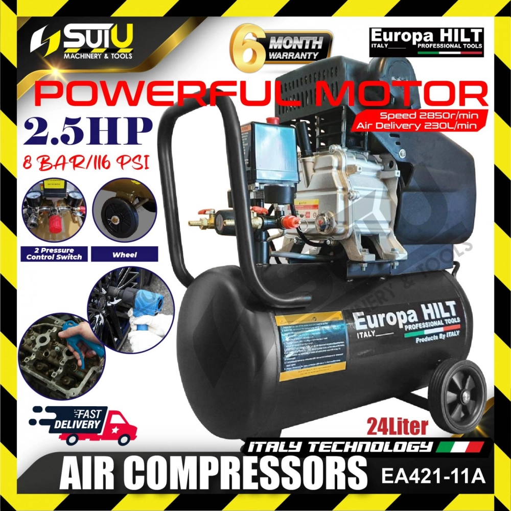 Europa Hilt EA421-11A 24L 2.5HP Direct Driven Air Compressor 8bar