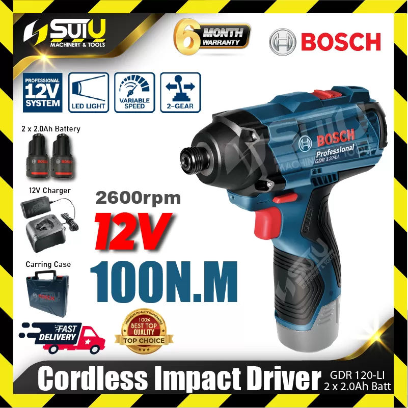 BOSCH GDR 120-LI / GDR120-LI 12V 100N.M Professional Cordless Impact Driver | 2pcs Battries ,1pcs Charger, Caring Case
