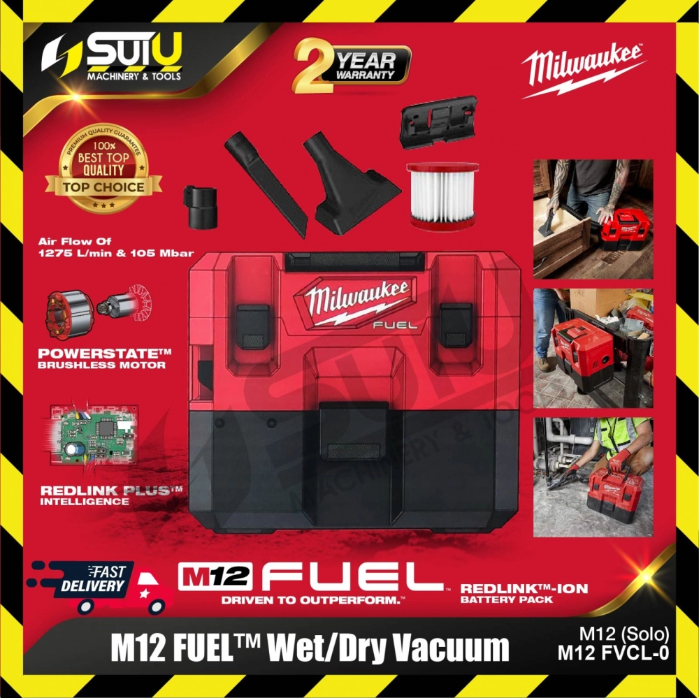 MILWAUKEE M12 FVCL-0 6.1L FUEL Wet / Dry Vacuum Brushless Motor 105mbar ( SOLO - NO BATTERY & CHARGER)
