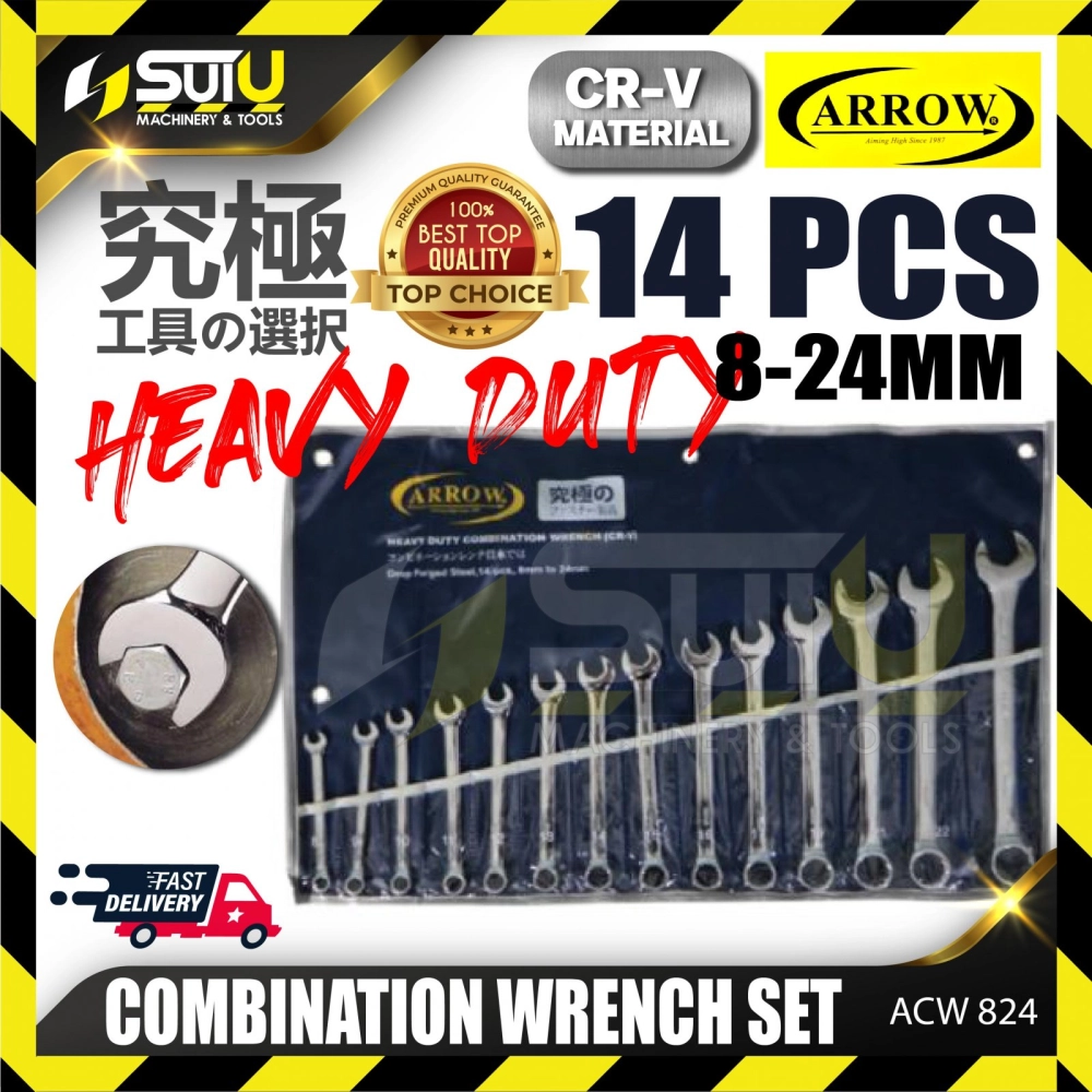 ARROW ACW 824 14PCS COMBINATION WRENCH SET 8MM-24MM