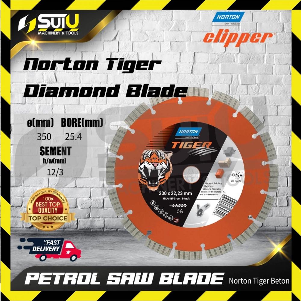 NORTON CLIPPER TIGER DIAMOND BLADE - FAST & FIERCE CUTTING Petrol Saw Blade 350x25.4mm