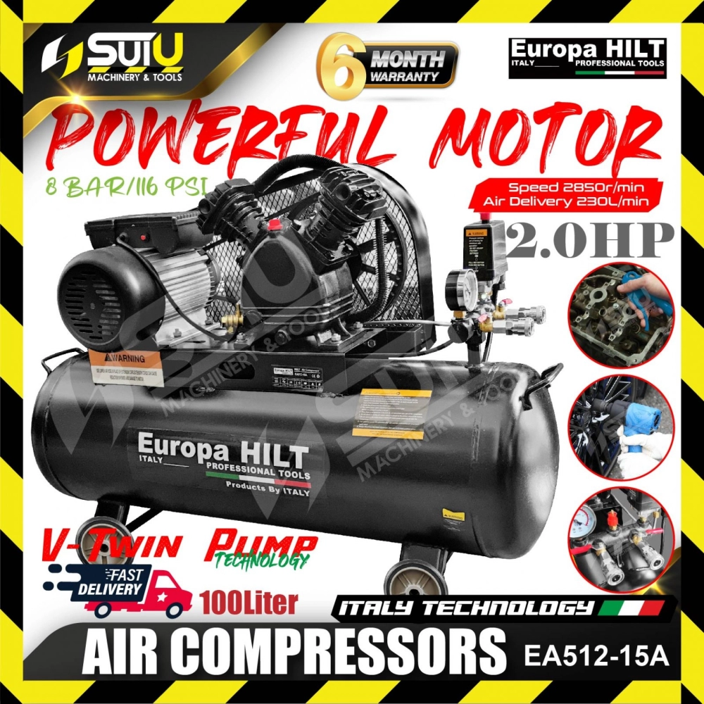 EUROPA HILT EA512-15A 2hp 100L Air Compressor 8bar 2850rpm ( SOLO)