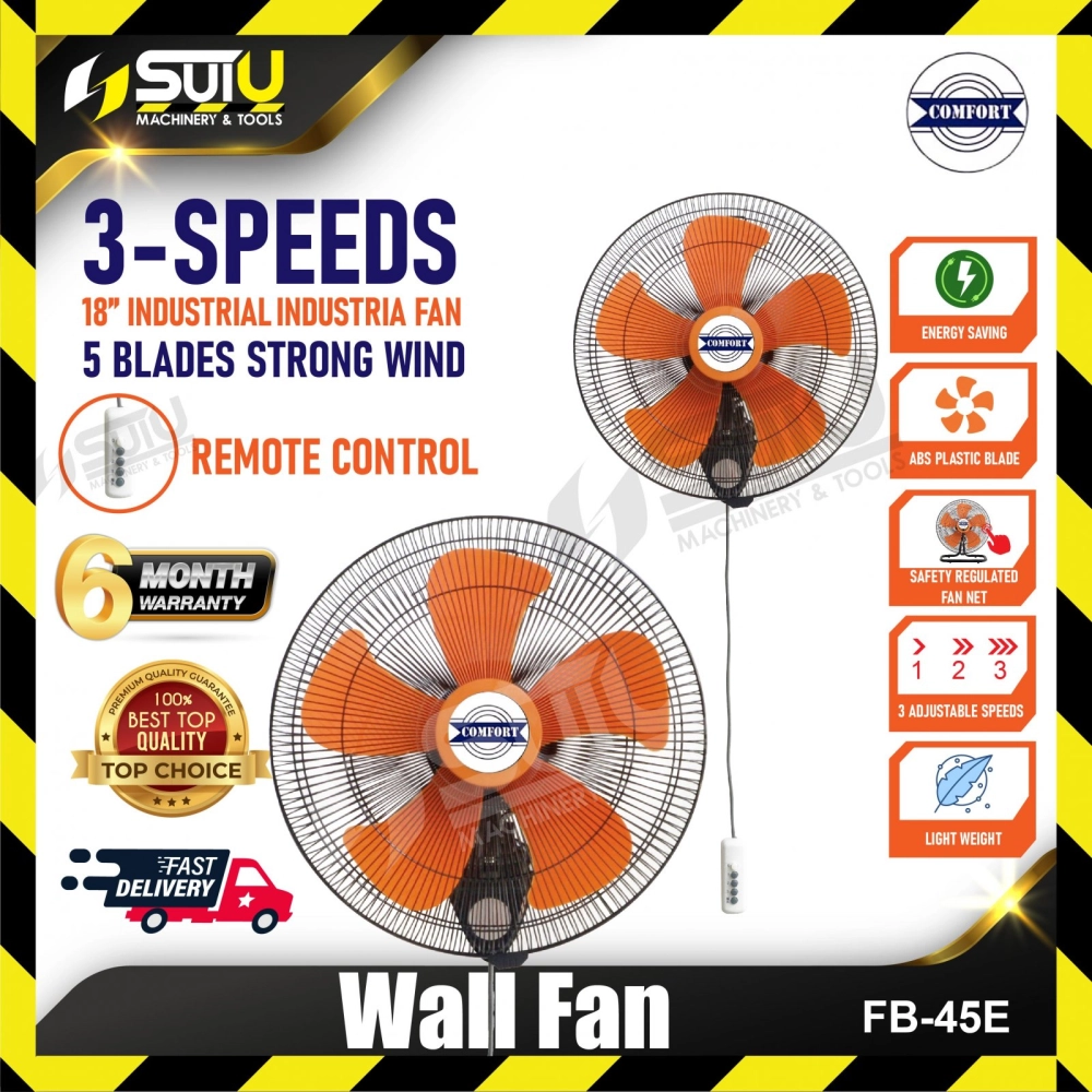 COMFORT FB-45E 18" Heavy Duty 3-Speeds Industrial Wall Fan (5 Blades)