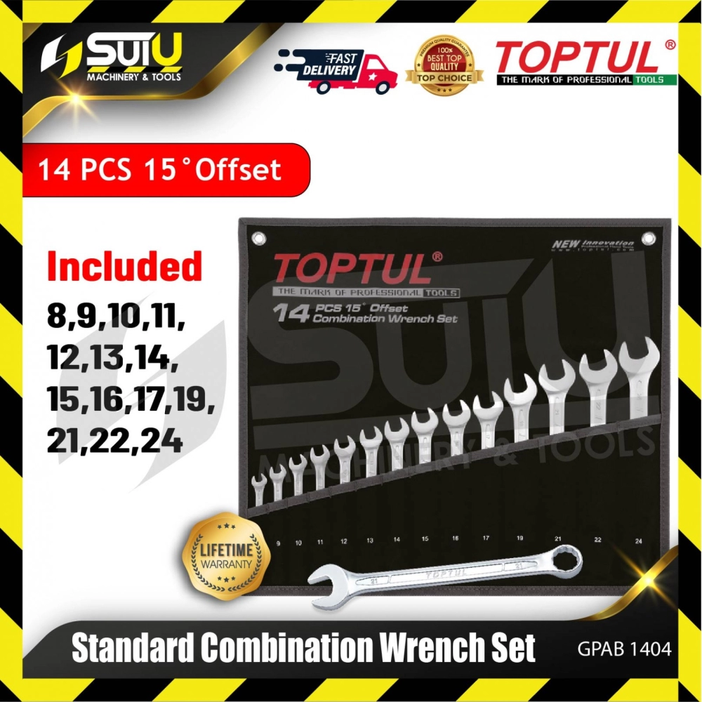 TOPTUL GPAB1404 14PCS 15° Offset Standard Combination Wrench Set