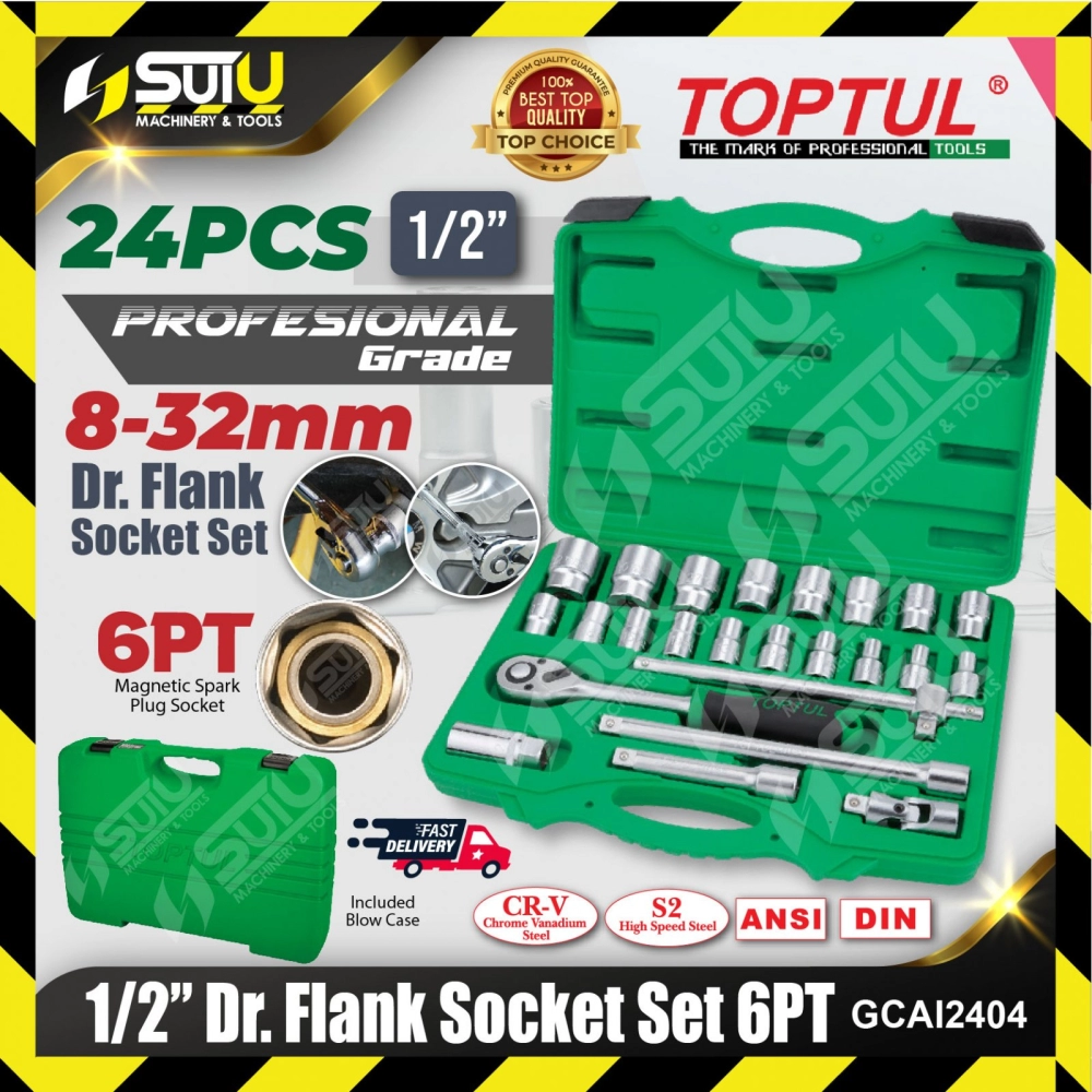 TOPTUL GCAI2404 24pcs 1/2" Professional Grade Dr. Flank Socket Set 6PT