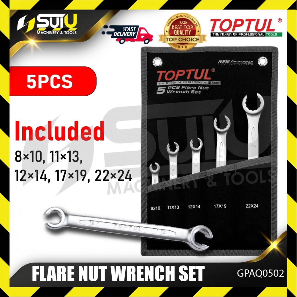 TOPTUL GPAQ0502 5pcs Flare Nut Wrench Set Pouch Bag ( Black )