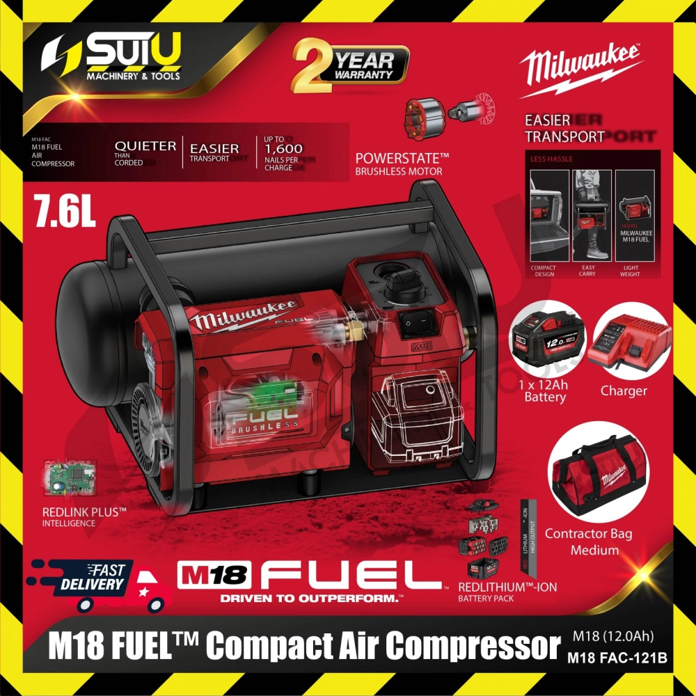 [SET] MILWAUKEE M18 FAC-121B FUEL 7.6L Compact Air Compressor W/ M18 HB12 Starter Pack